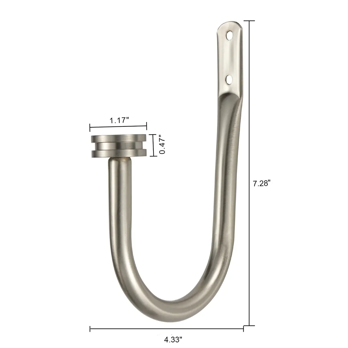 Kemmie Matte Nickel Decorative Curtain Holdbacks Set of 2 | Heavy Duty Metal Wall Mount Drapery Hooks 18.5cm (7.28in) - view 4
