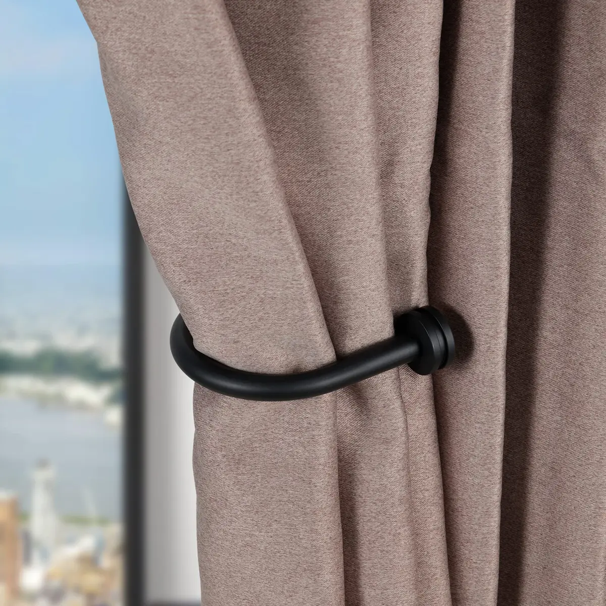 Kemmie Matte Black Decorative Curtain Holdbacks Set of 2 | Heavy-Duty Metal Wall Mount Hooks for Drapery - view 3