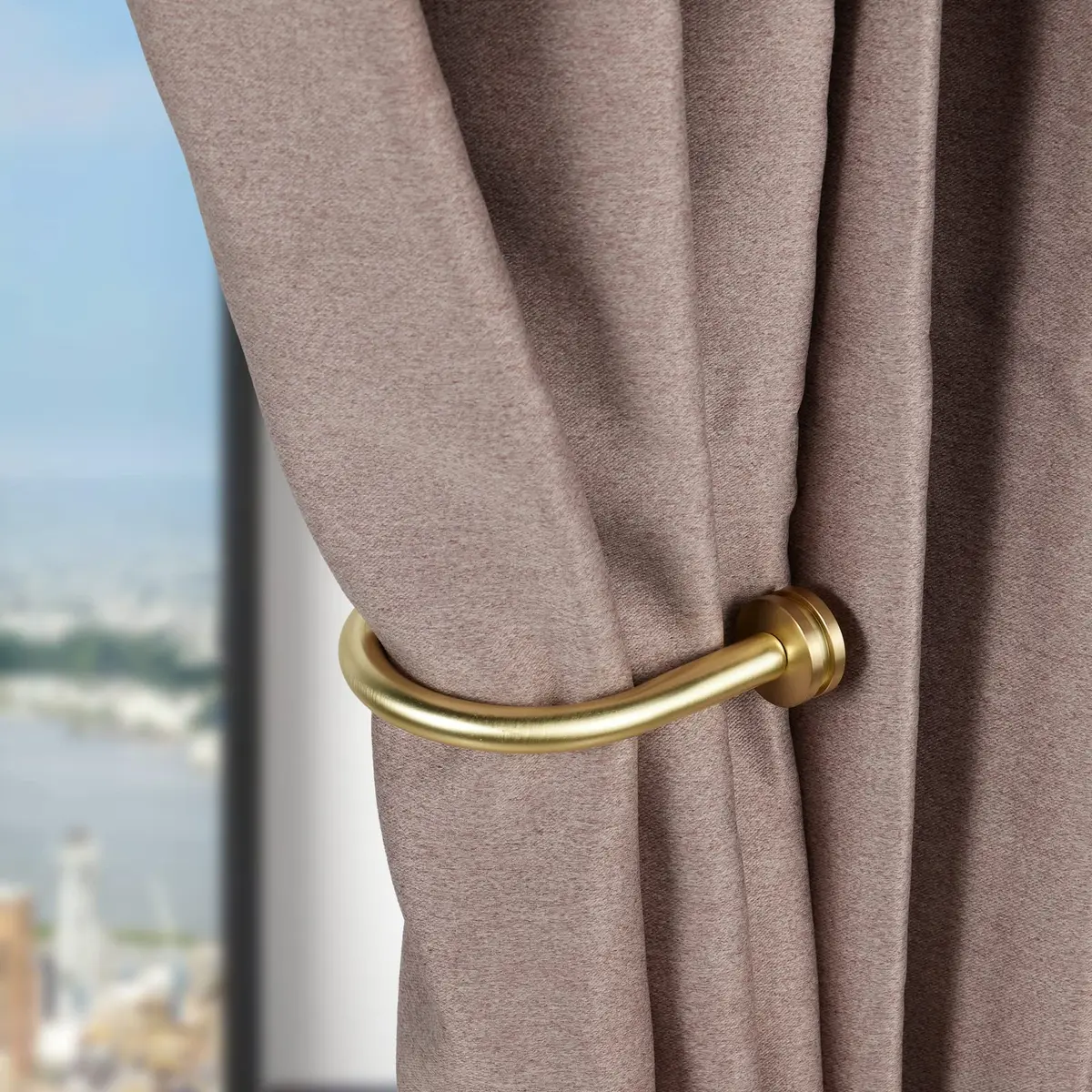 Kemmie Brass Decorative Curtain Holdbacks Set of 2 | Heavy Duty Metal Wall Mount Hooks for Drapery - view 3