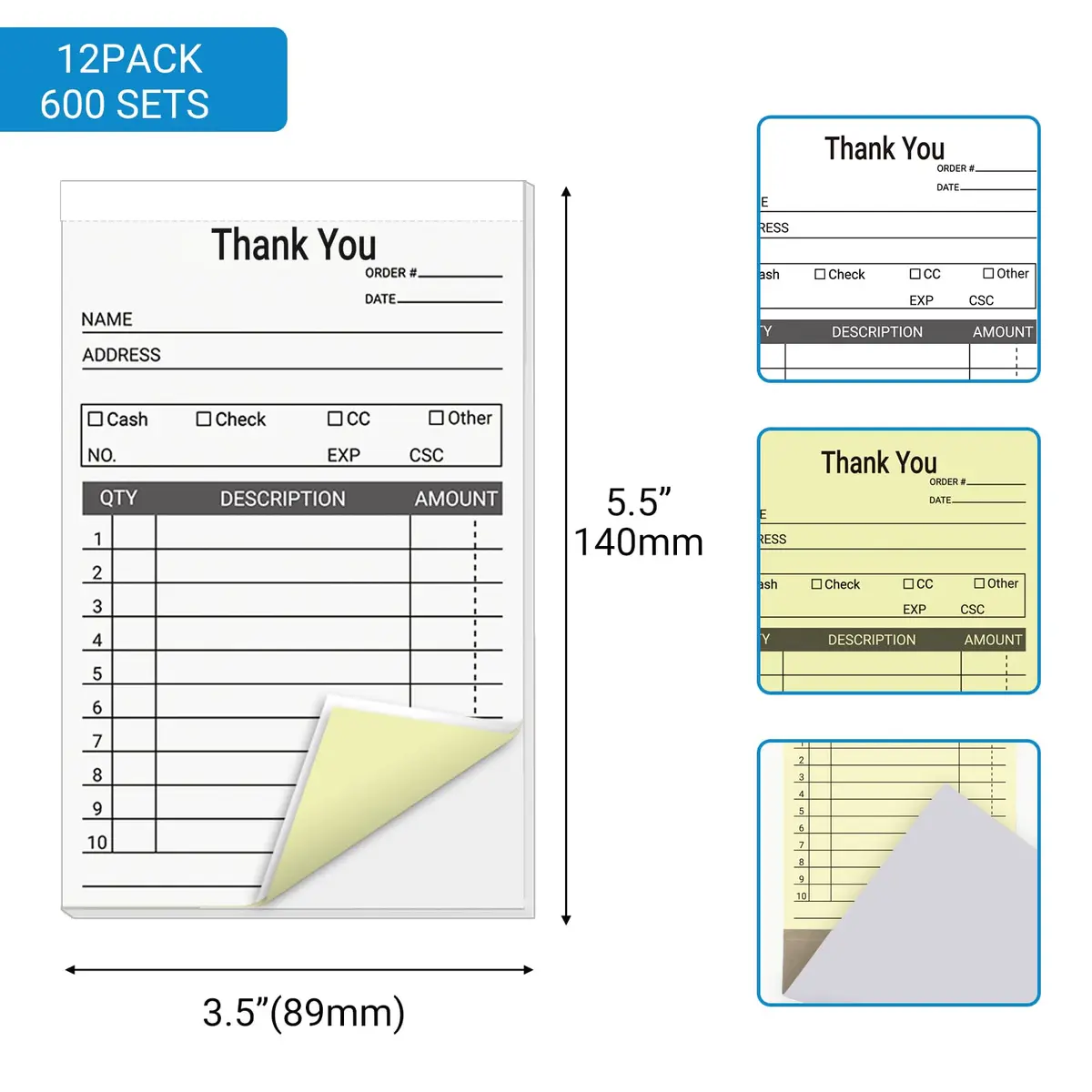 suituts Thank You Receipt Book 12 Pack | 2-Part Carbonless 3.5 x 5.5 Inch | Small Business - view 2