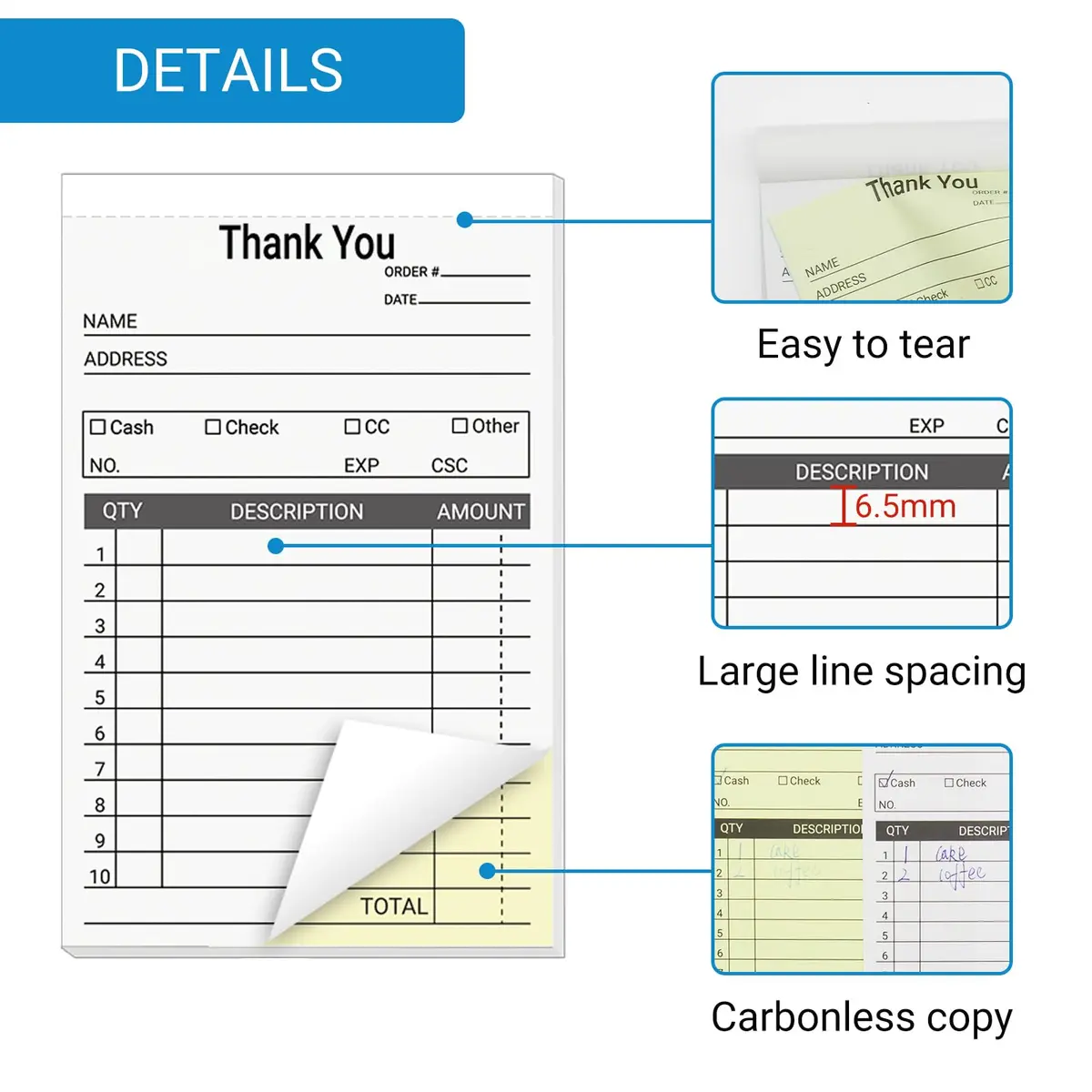 suituts Thank You Receipt Book 12 Pack | 2-Part Carbonless 3.5 x 5.5 Inch | Small Business - view 3