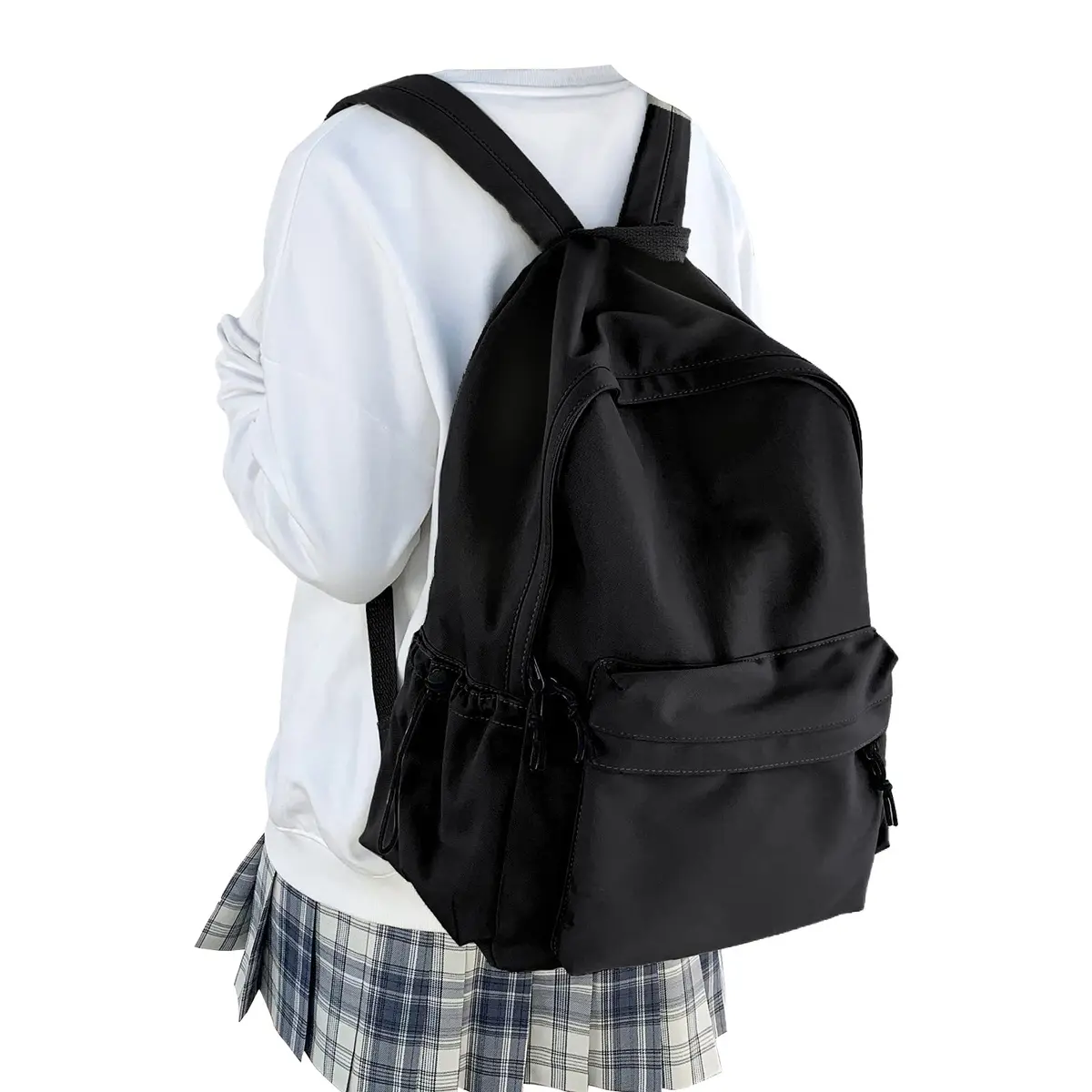 WEPOET Black Backpack For College Women, Middle High School Bag For Girls Bookbag | Water Resistant Nylon Daypack - main product image