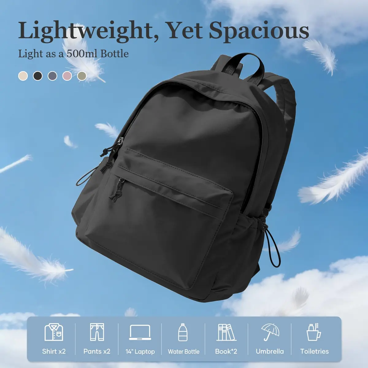 WEPOET Black Backpack For College Women, Middle High School Bag For Girls Bookbag | Water Resistant Nylon Daypack - view 4