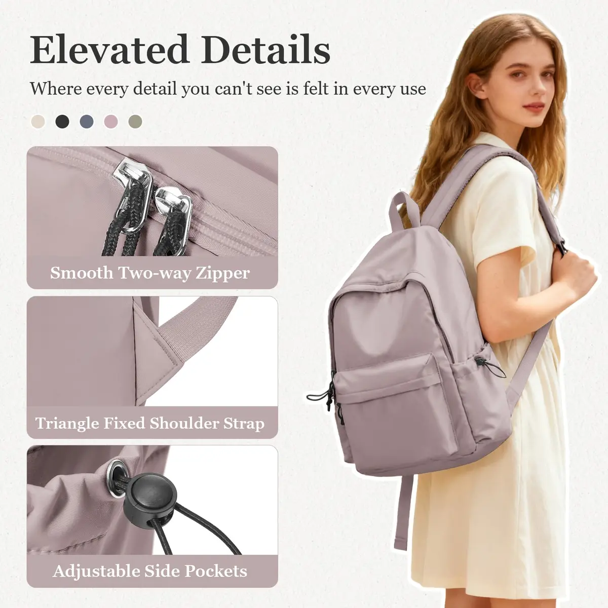 WEPOET Waterproof School Backpack for Men Women, 32cm (12.6in) x 46cm (18.1in) x 14cm (5.5in) | Durable Nylon College Bookbag with Laptop Sleeve - view 5