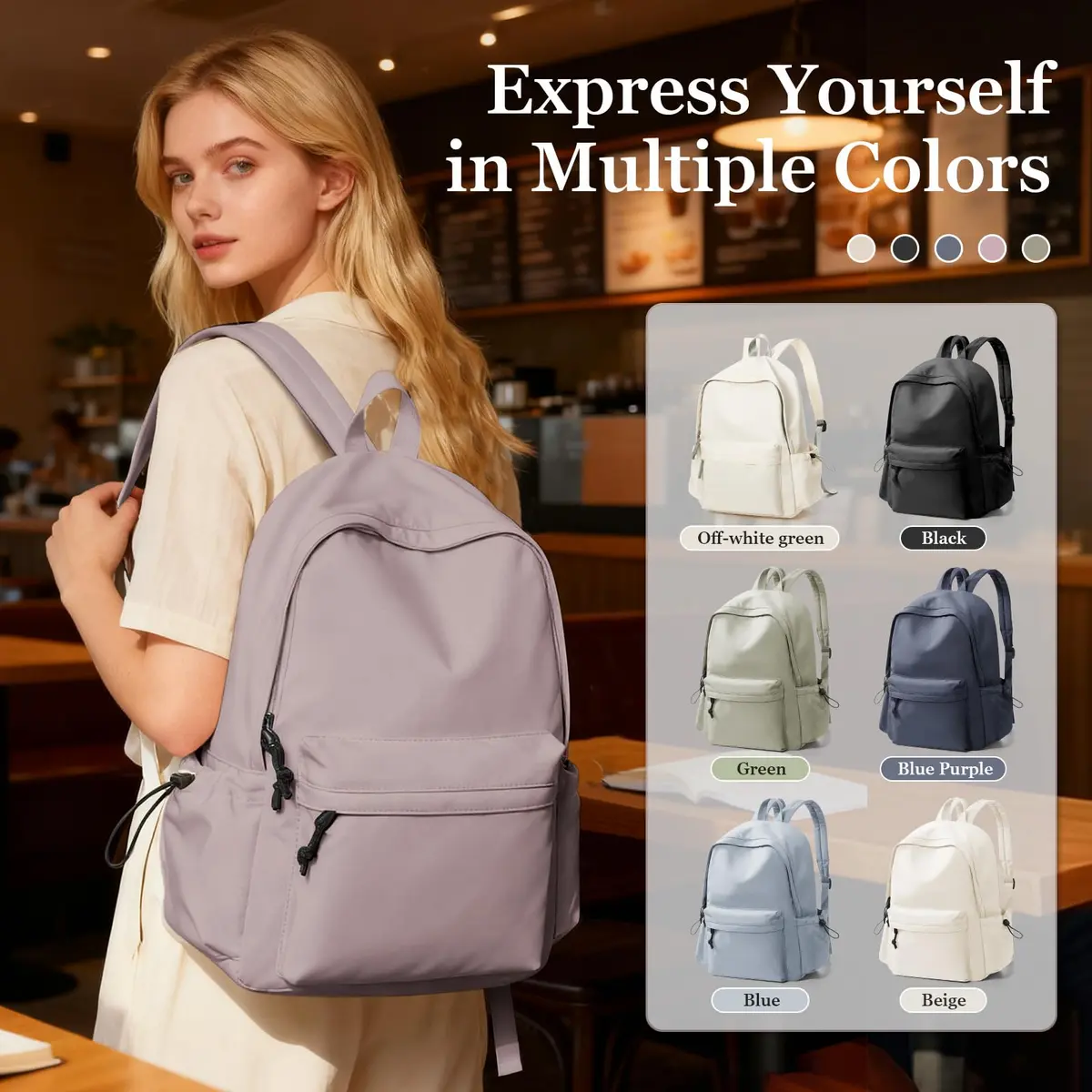 WEPOET Waterproof School Backpack for Men Women, 32cm (12.6in) x 46cm (18.1in) x 14cm (5.5in) | Durable Nylon College Bookbag with Laptop Sleeve - view 8