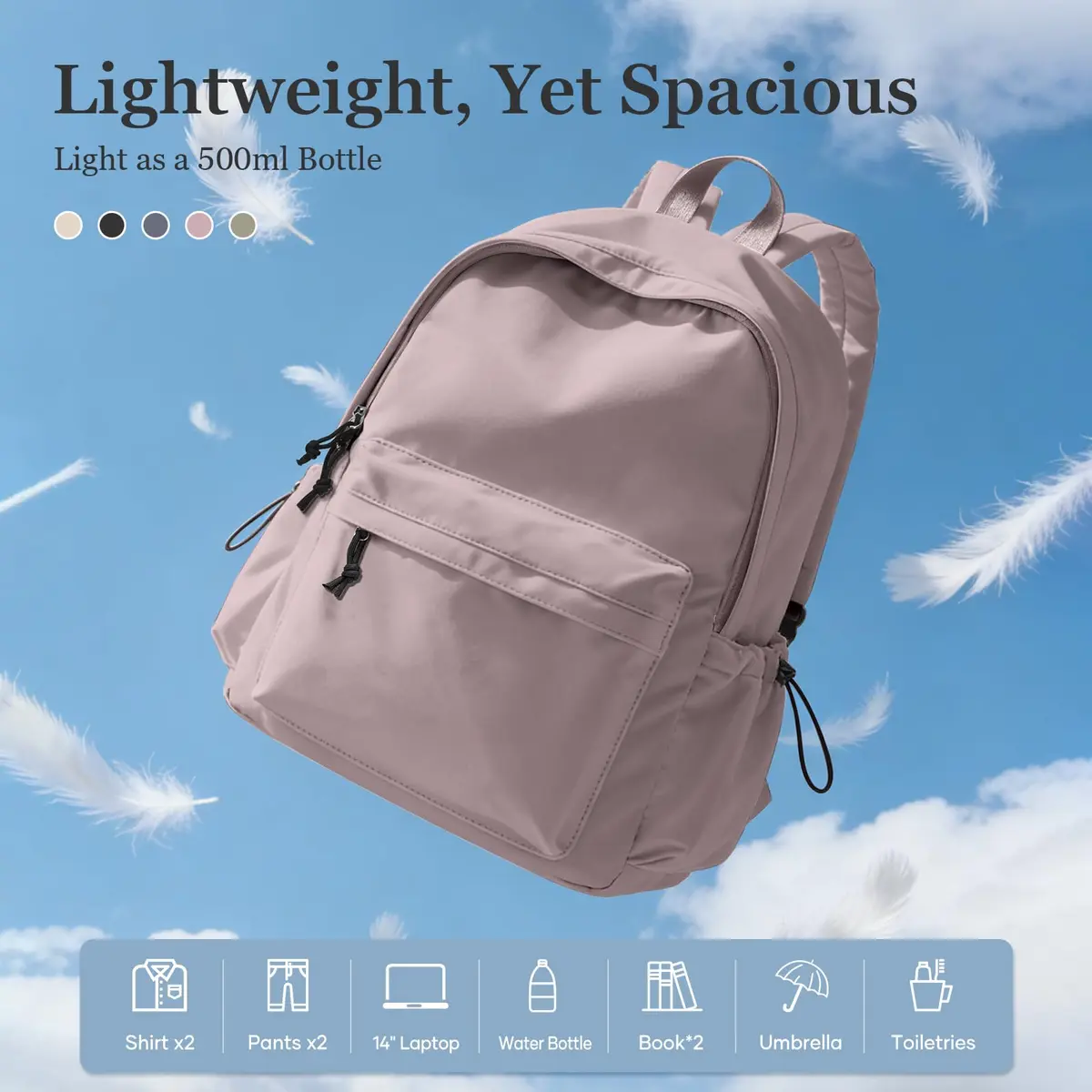 WEPOET Waterproof School Backpack for Men Women, 32cm (12.6in) x 46cm (18.1in) x 14cm (5.5in) | Durable Nylon College Bookbag with Laptop Sleeve - view 4