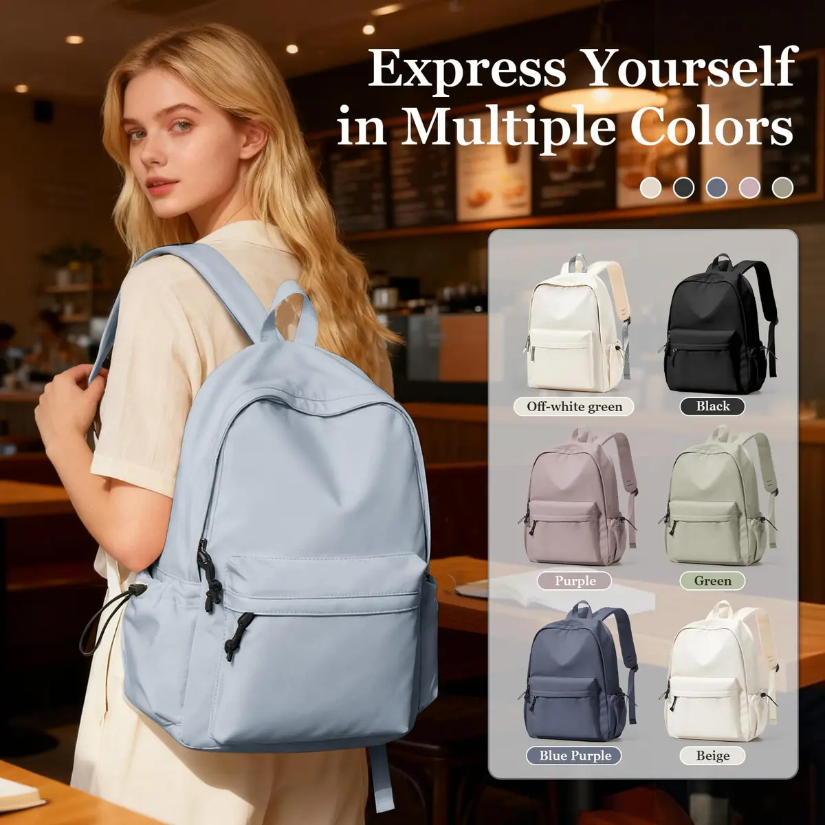 WEPOET School Backpack Girls, Waterproof Bookbag Women, College Student School Bag with 14-inch Laptop Sleeve | Blue - view 8