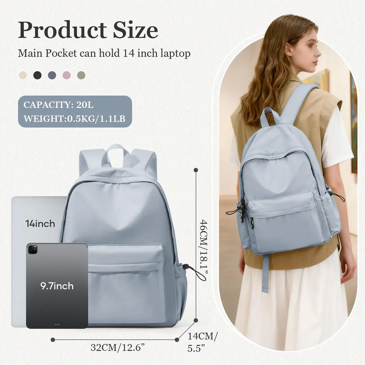 WEPOET School Backpack Girls, Waterproof Bookbag Women, College Student School Bag with 14-inch Laptop Sleeve | Blue - view 2