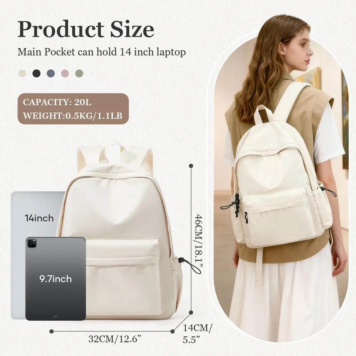 WEPOET Waterproof College Backpack for Teen Girls Boys | 32cm x 46cm x 14cm (12.6" x 18.1" x 5.5") - view 2