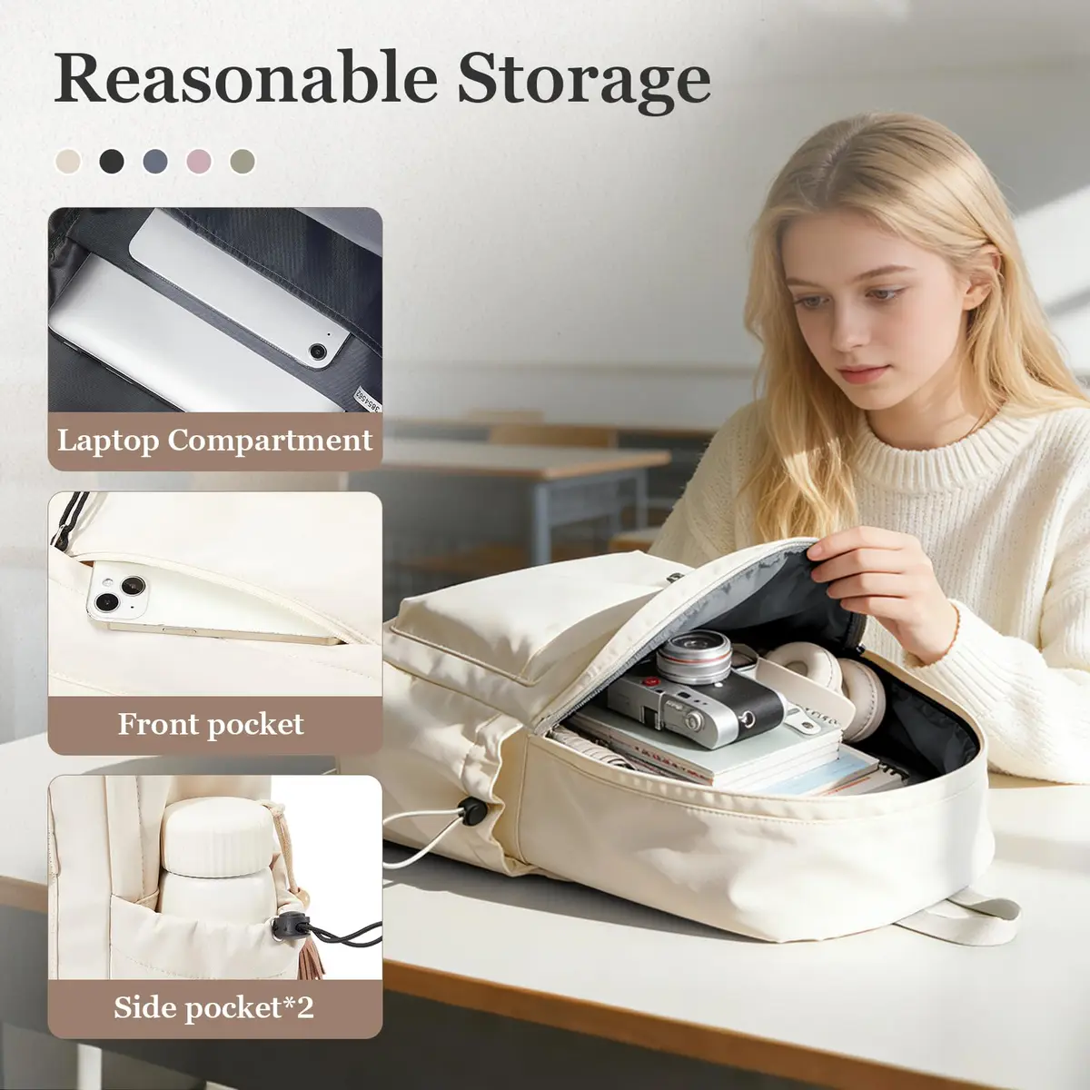 WEPOET Waterproof College Backpack for Teen Girls Boys | 32cm x 46cm x 14cm (12.6" x 18.1" x 5.5") - view 3
