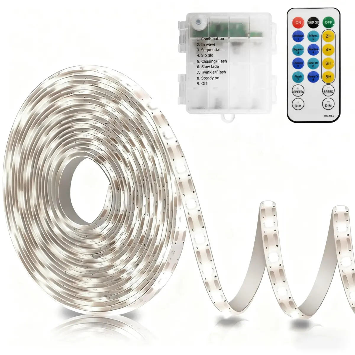 echosari Battery Operated LED Strip Lights, 16.5Ft 150 LED Cool White with Remote, 8 Modes - main product image