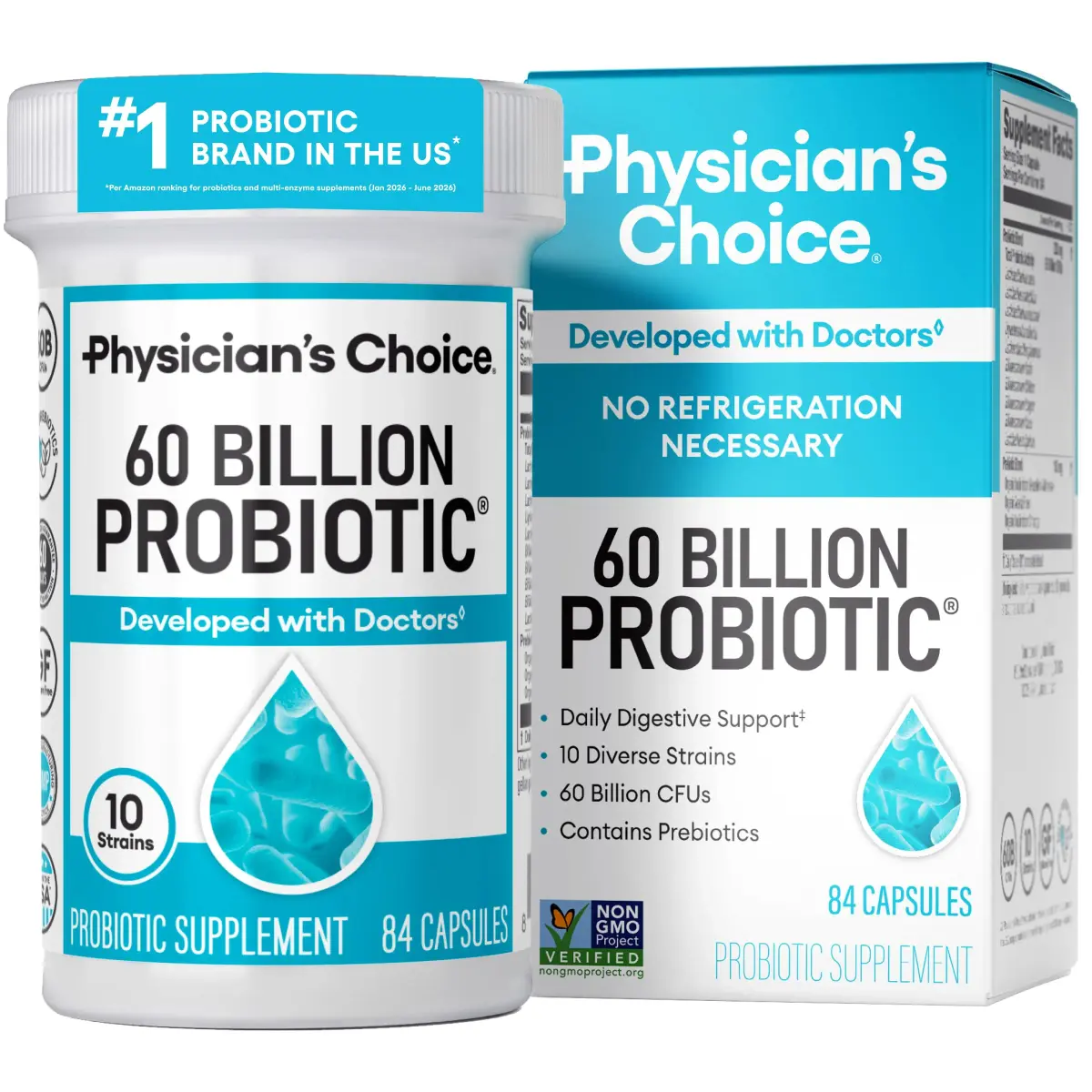 Physician's CHOICE Probiotics 60 Billion CFU 84ct | Supports Digestive & Gut Health with Organic Prebiotics - main product image