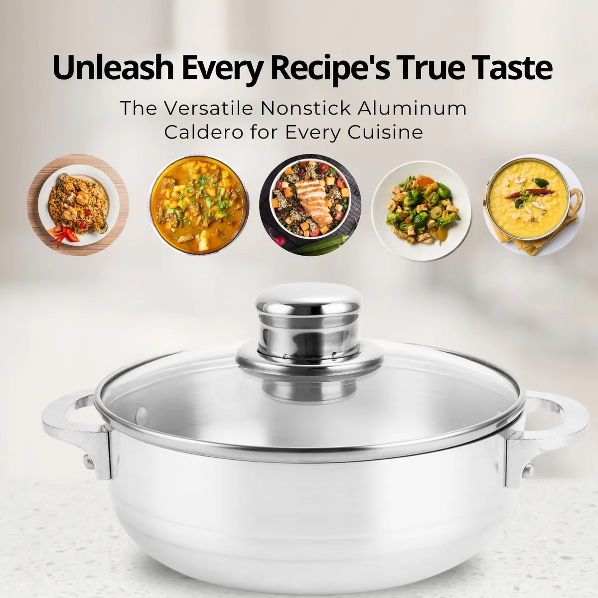 Alpine Cuisine 8-Piece Aluminum Caldero Set with Glass Lids | Versatile Pots for Stews, Rice & Soups in 2, 3.5, 7, 13 Quart Sizes - view 4