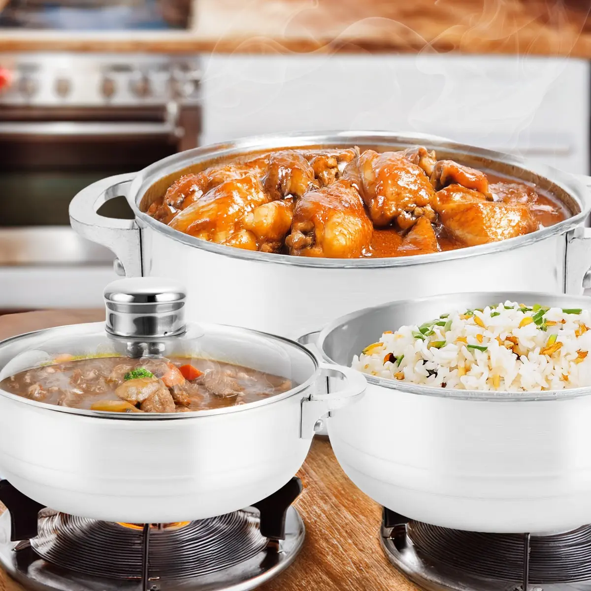 Alpine Cuisine 8-Piece Aluminum Caldero Set with Glass Lids | Versatile Pots for Stews, Rice & Soups in 2, 3.5, 7, 13 Quart Sizes - view 3