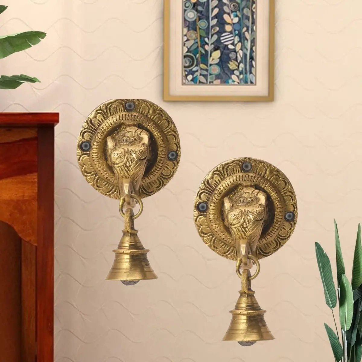 The Advitya Brass Elephant Doorbell - Antique Finish Ganesh Ghanti - Pack of 2 (8.4 cm) - main product image