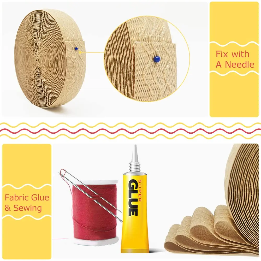 SmiLife Silicone Gripper Elastic for Clothing, Beige, 2.54 cm x 10.97 m | Stays Tucked, Washable, Sew or Glue - view 5