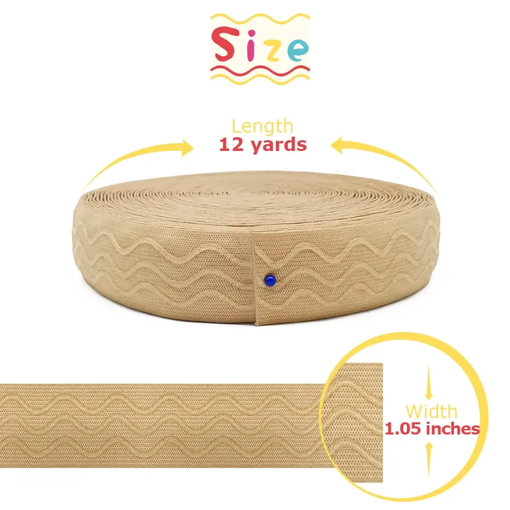 SmiLife Silicone Gripper Elastic for Clothing, Beige, 2.54 cm x 10.97 m | Stays Tucked, Washable, Sew or Glue - view 3