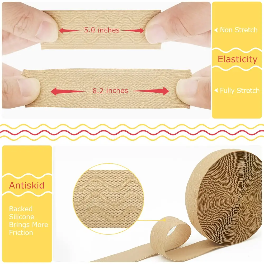 SmiLife Silicone Gripper Elastic for Clothing, Beige, 2.54 cm x 10.97 m | Stays Tucked, Washable, Sew or Glue - view 4
