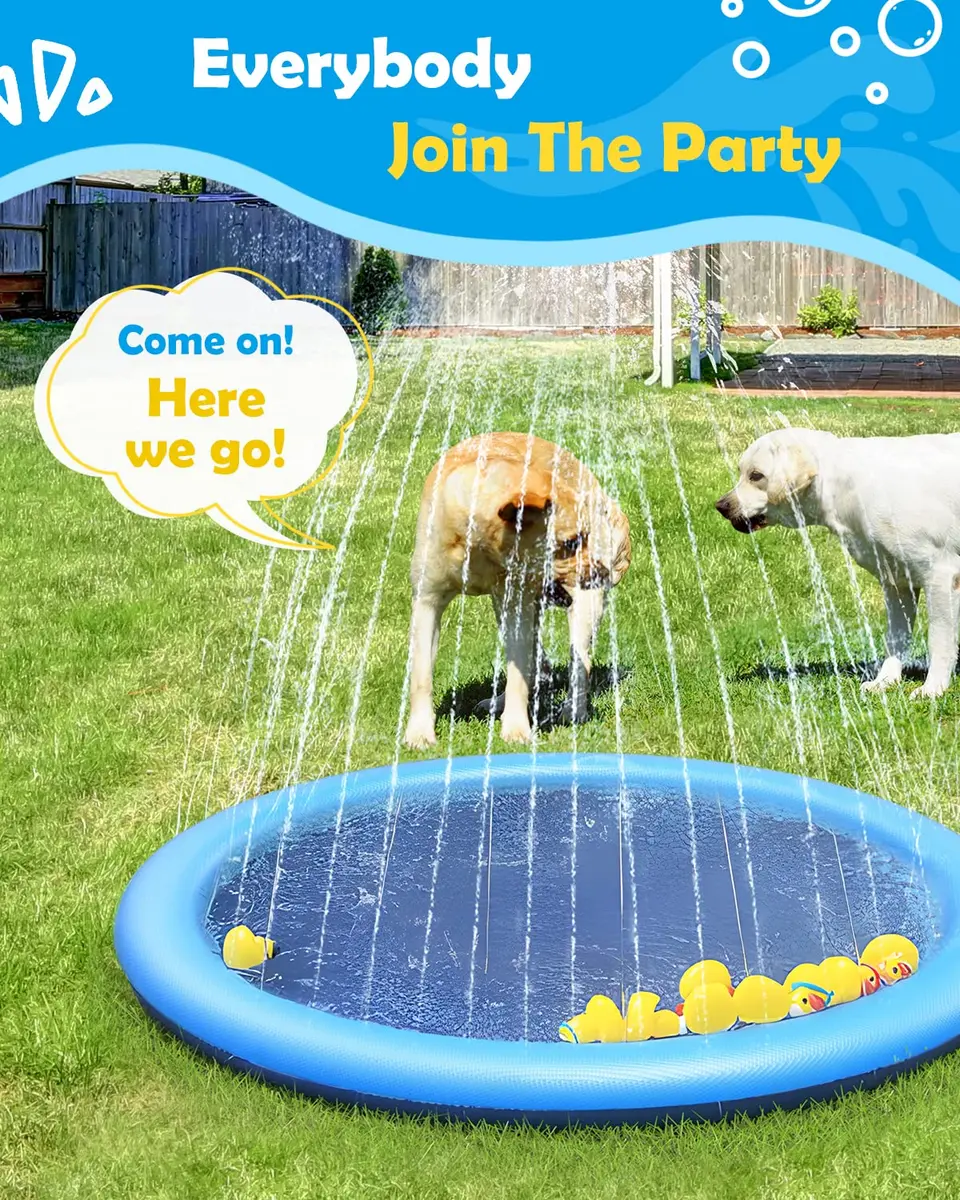 Peteast Dog Pool, Anti-Slip Splash Pad for Dogs, 86 in, Blue | Large, Puncture-Resistant Water Play Mat - view 5