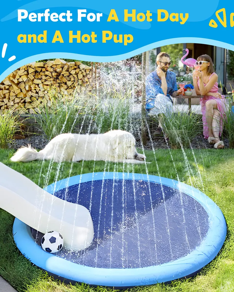 Peteast Dog Pool, Anti-Slip Splash Pad for Dogs, 86 in, Blue | Large, Puncture-Resistant Water Play Mat - view 7