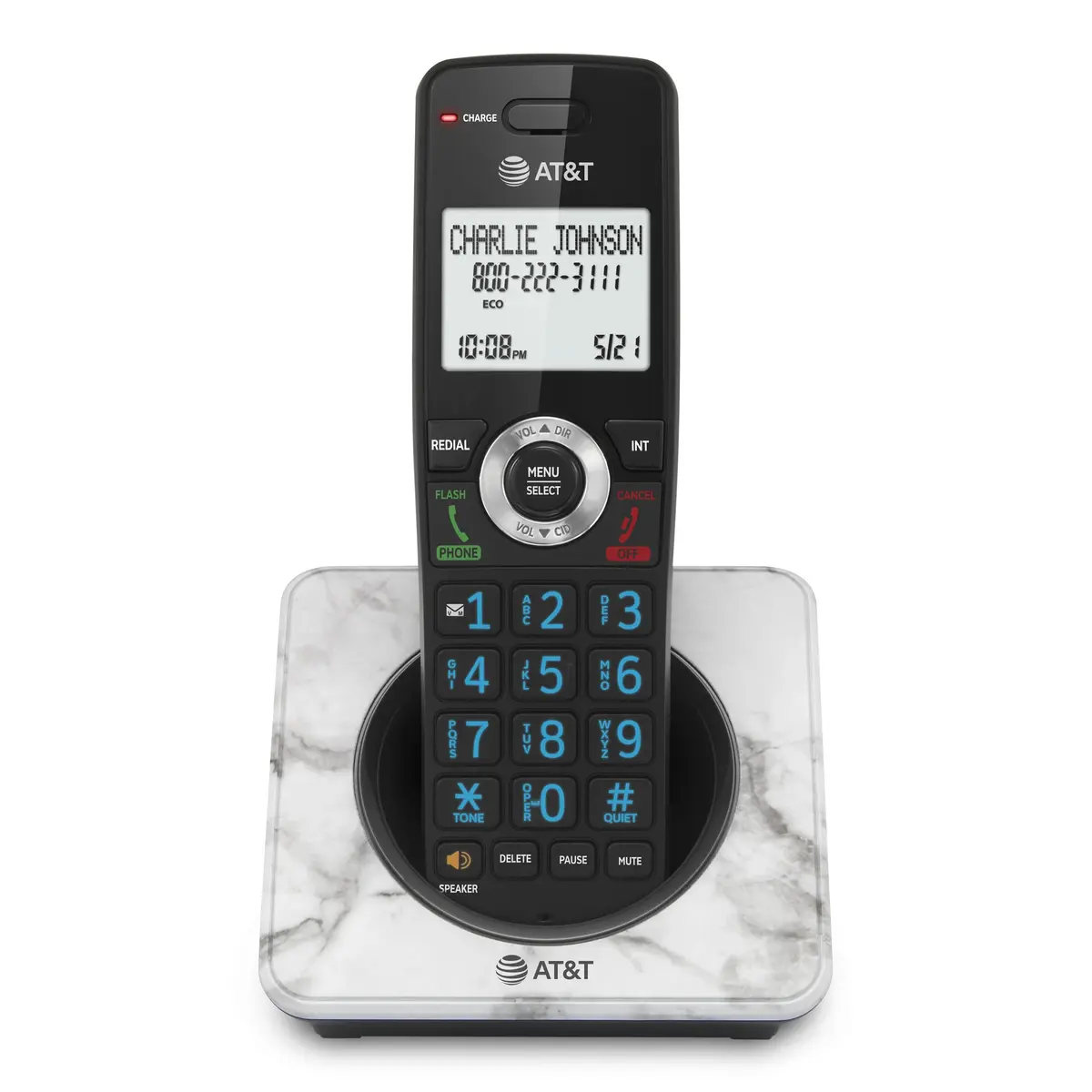 AT&T DECT 6.0 Cordless Phone with Call Block | Marble Finish, 2" Backlit Display, Full-Duplex Speakerphone - main product image