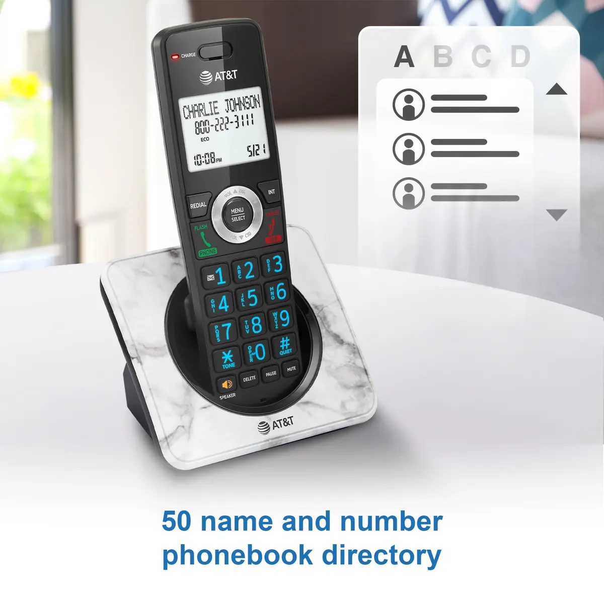 AT&T DECT 6.0 Cordless Phone with Call Block | Marble Finish, 2" Backlit Display, Full-Duplex Speakerphone - view 3