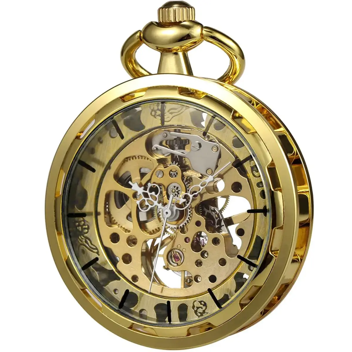 VIGOROSO All Gold Vintage Mechanical Pocket Watch with Chain | 4.3 cm Case | Roman Numeral Dial - main product image