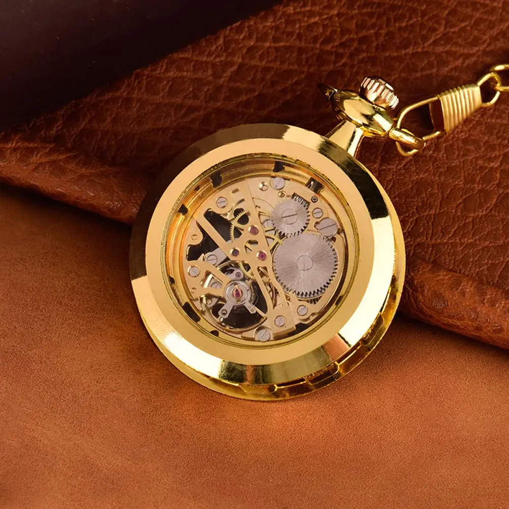 VIGOROSO Men’s Skeleton Pocket Watch with Chain | Hand Wind Mechanical Watch for Men, Gift - view 5