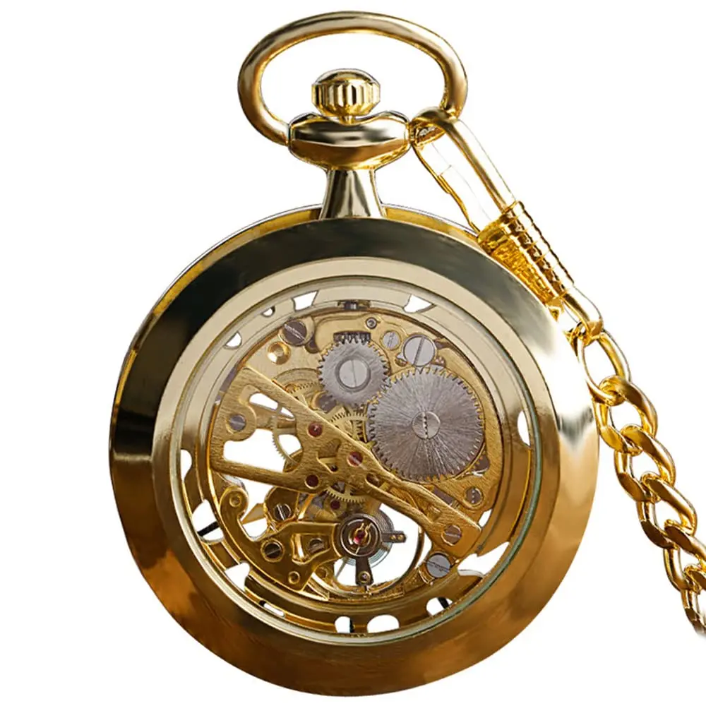 VIGOROSO Men’s Skeleton Pocket Watch with Chain | Hand Wind Mechanical Watch for Men, Gift - view 8