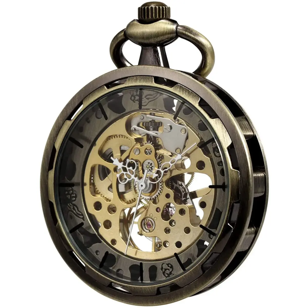 VIGOROSO Bronze Vintage Mechanical Pocket Watch with Chain | 4.3 cm (1.75 Inch) Case | Roman Numeral Dial - main product image