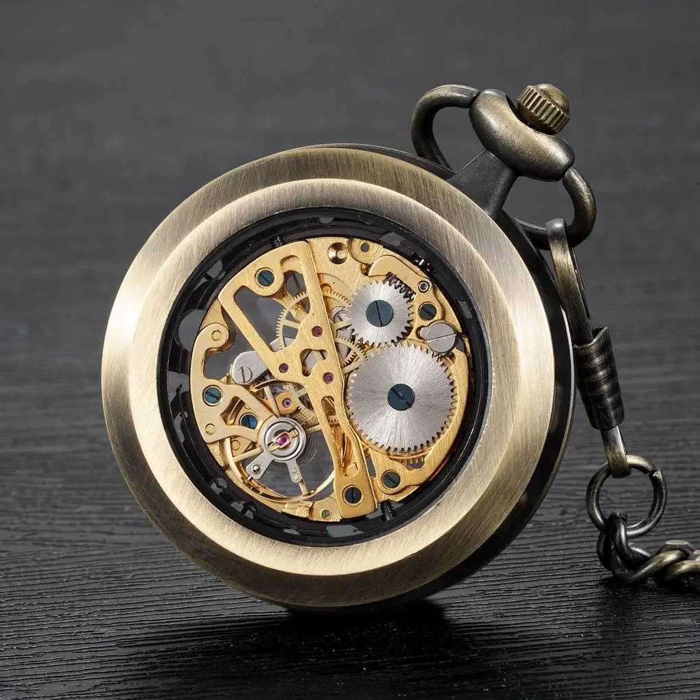 VIGOROSO Pocket Watch for Men with Chain Skeleton 1.75in | Hand Wind Mechanical Watch - view 5
