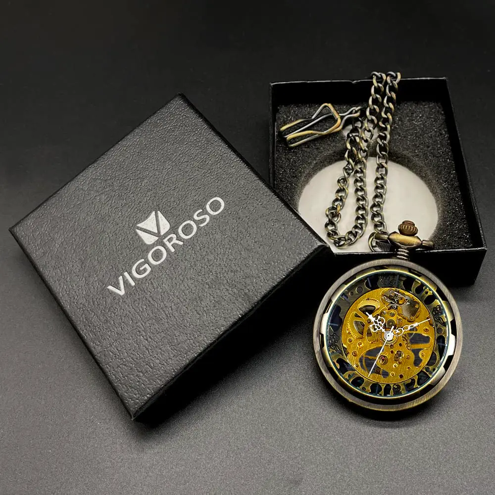 VIGOROSO Pocket Watch for Men with Chain Skeleton 1.75in | Hand Wind Mechanical Watch - view 7