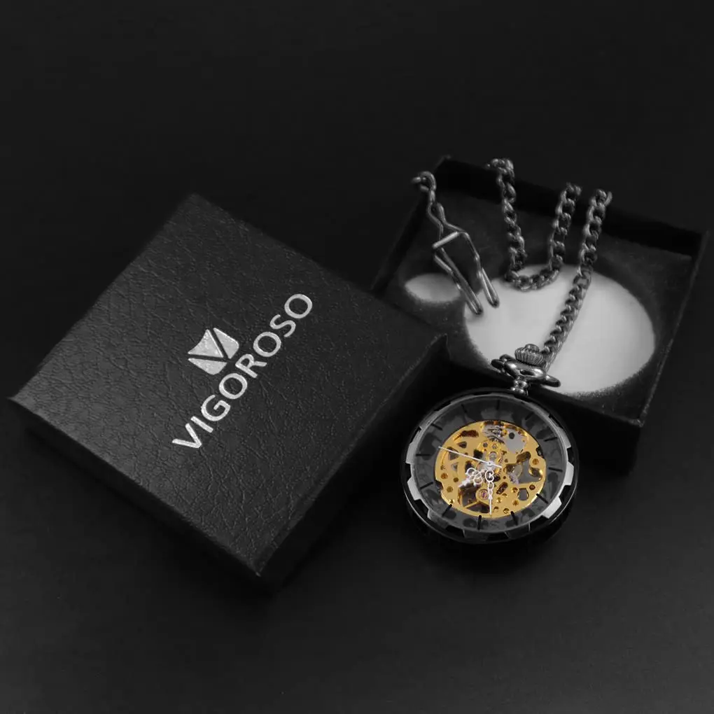 VIGOROSO Vintage Pocket Watch with Chain Mechanical Pocket Watches for Men - view 6