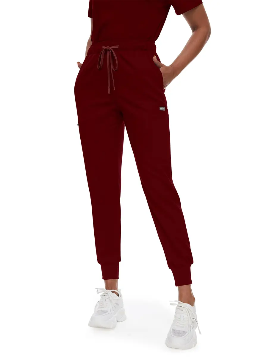 niaahinn Scrub for Women Scrubs Top with Classic V-Neck & Yoga Jogger Pants Medical Nursing Uniform Set (Burgundy, L) - view 4