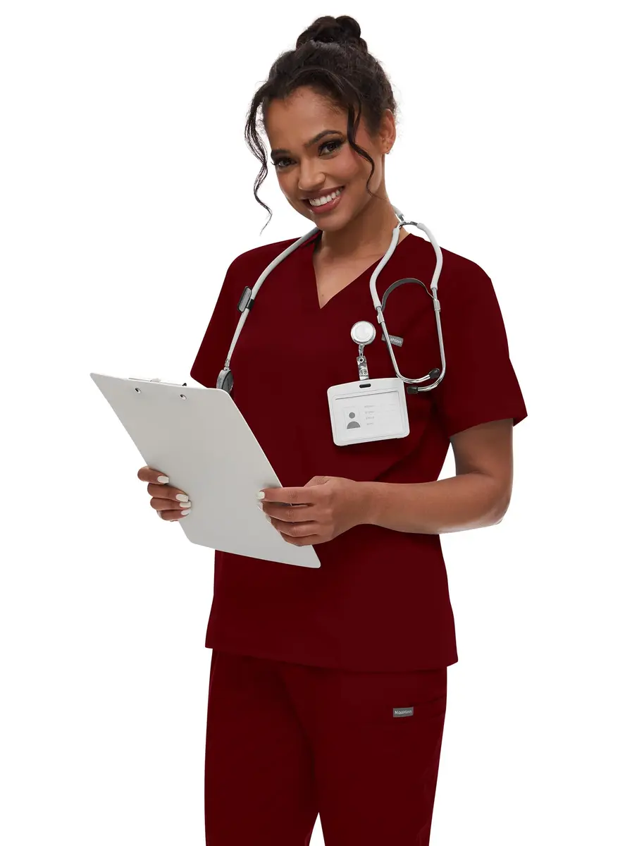 niaahinn Scrub for Women Scrubs Top with Classic V-Neck & Yoga Jogger Pants Medical Nursing Uniform Set (Burgundy, L) - view 6