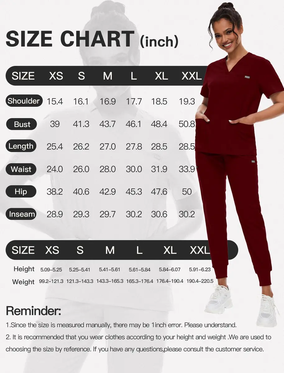 niaahinn Scrub for Women Scrubs Top with Classic V-Neck & Yoga Jogger Pants Medical Nursing Uniform Set (Burgundy, L) - view 7