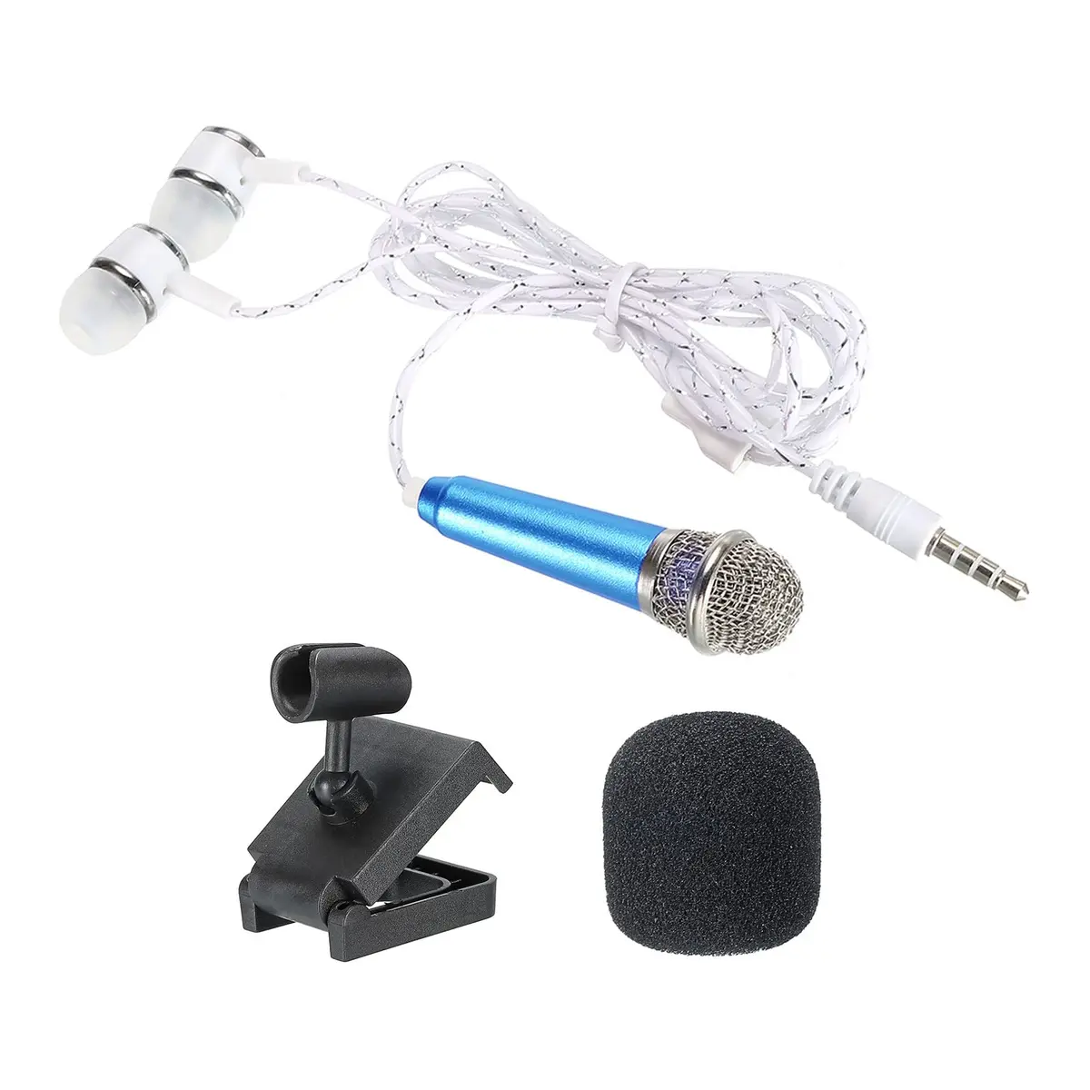 PATIKIL Mini Microphone Portable Vocal Microphone Blue for Voice Recording and Singing with Earphone, Mic Stand and Cover Pack of 1 | Omnidirectional, 3.5mm Jack - main product image