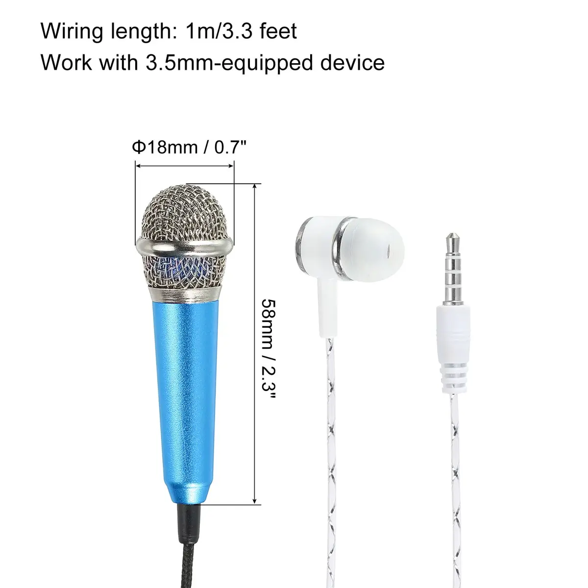 PATIKIL Mini Microphone Portable Vocal Microphone Blue for Voice Recording and Singing with Earphone, Mic Stand and Cover Pack of 1 | Omnidirectional, 3.5mm Jack - view 2