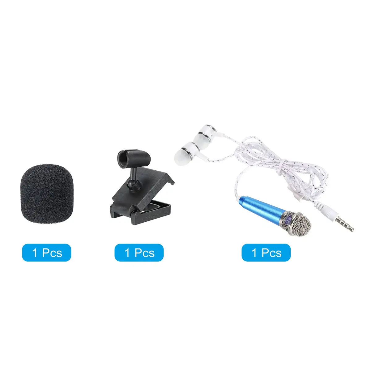 PATIKIL Mini Microphone Portable Vocal Microphone Blue for Voice Recording and Singing with Earphone, Mic Stand and Cover Pack of 1 | Omnidirectional, 3.5mm Jack - view 3