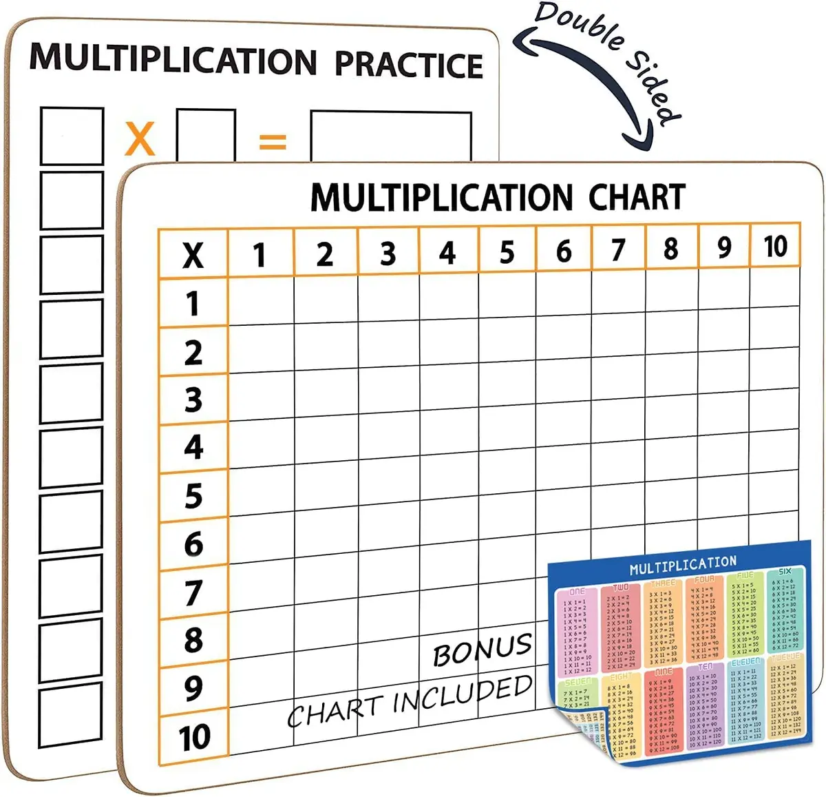Scribbledo Multiplication Chart Dry Erase Boards 9x12 Inch (22.86cm x 30.48cm), 2 Pack | Reusable Math Practice Lapboards for Grades 3-5 - main product image