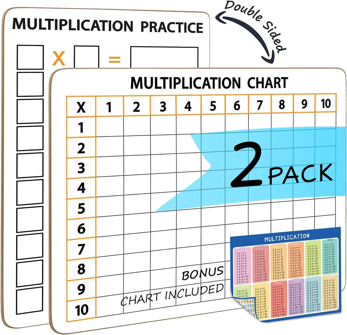 Scribbledo Multiplication Chart Dry Erase Boards 9x12 Inch (22.86cm x 30.48cm), 2 Pack | Reusable Math Practice Lapboards for Grades 3-5 - view 7