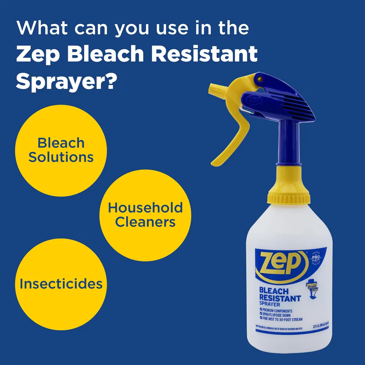Zep Bleach Resistant Sprayer 32oz | Adjustable Nozzle, 30ft Stream, Commercial & Residential Use - view 3