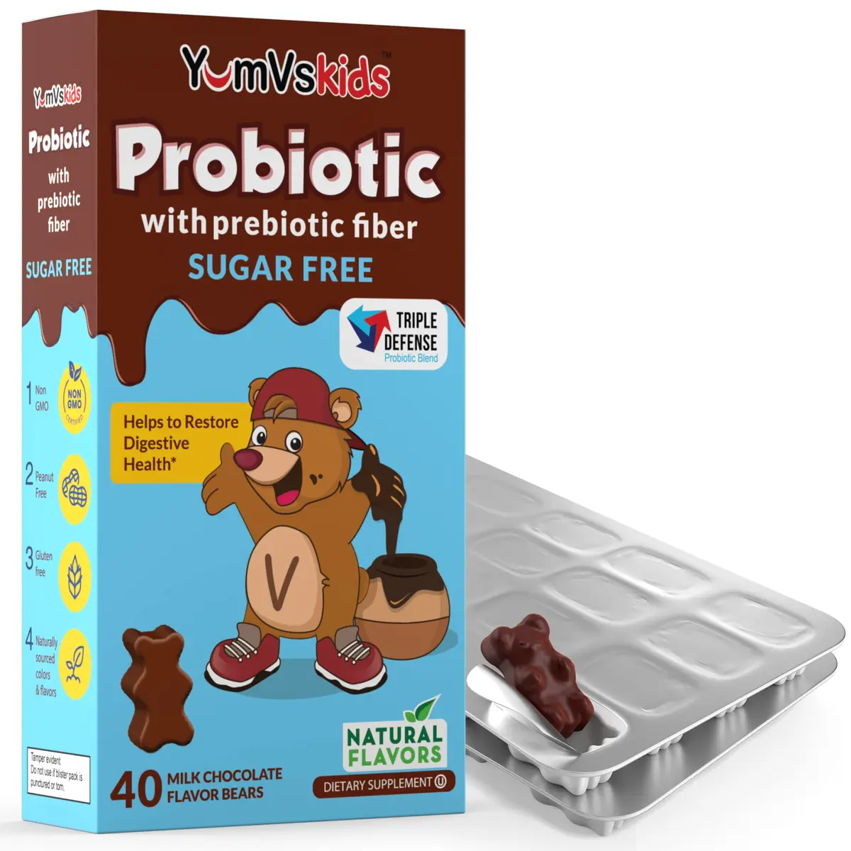 YUM-V'S Kids Probiotic Chocolate Bears 60 Count | 1 Billion CFU, Gluten-Free, Kosher & Halal (120g) - view 7