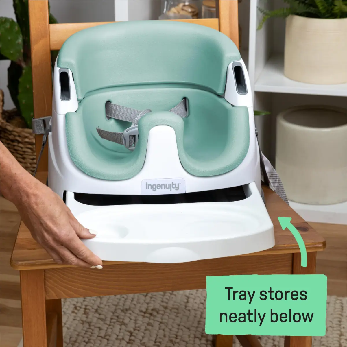 Ingenuity Baby Base 2-in-1 Booster Feeding and Floor Seat with Self-Storing Tray - Mist | 43.8cm x 29.9cm x 38.7cm - view 5