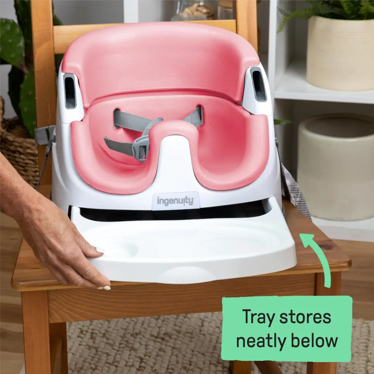 Ingenuity Baby Base 2-in-1 Booster Feeding and Floor Seat with Self-Storing Tray - Peony | 36 cm (14.2 in) Wide - view 5