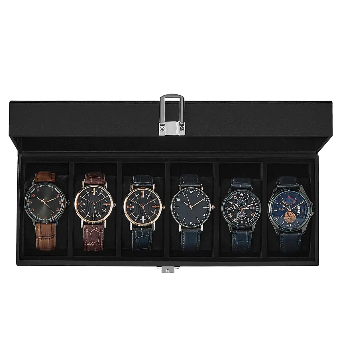 SONGMICS Watch Box 6-Slot with Large Glass Lid | Classic Jewelry & Watch Organizer - main product image