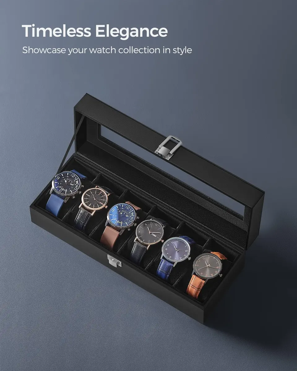 SONGMICS Watch Box 6-Slot with Large Glass Lid | Classic Jewelry & Watch Organizer - view 5