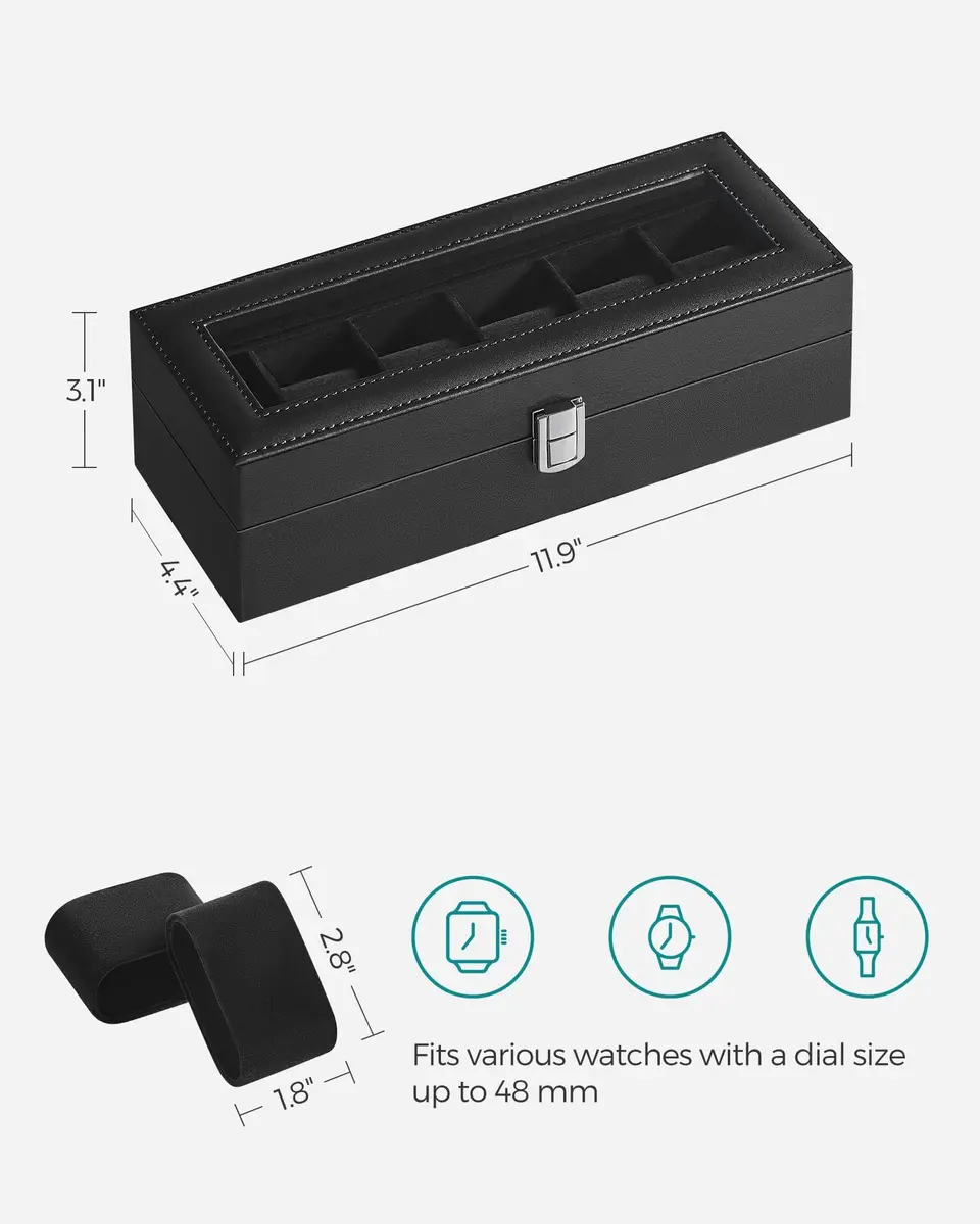 SONGMICS Watch Box 6-Slot with Large Glass Lid | Classic Jewelry & Watch Organizer - view 6