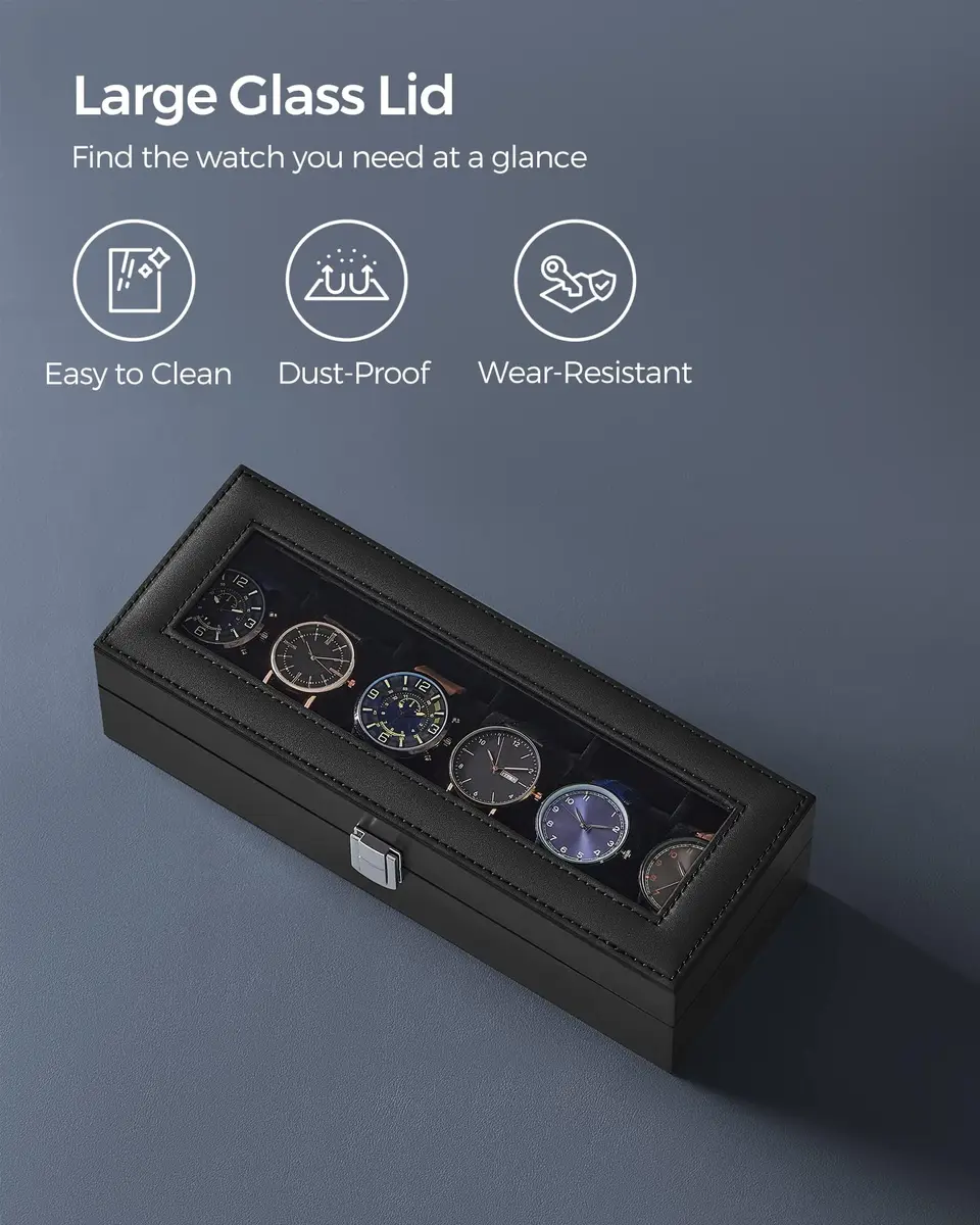 SONGMICS Watch Box 6-Slot with Large Glass Lid | Classic Jewelry & Watch Organizer - view 4