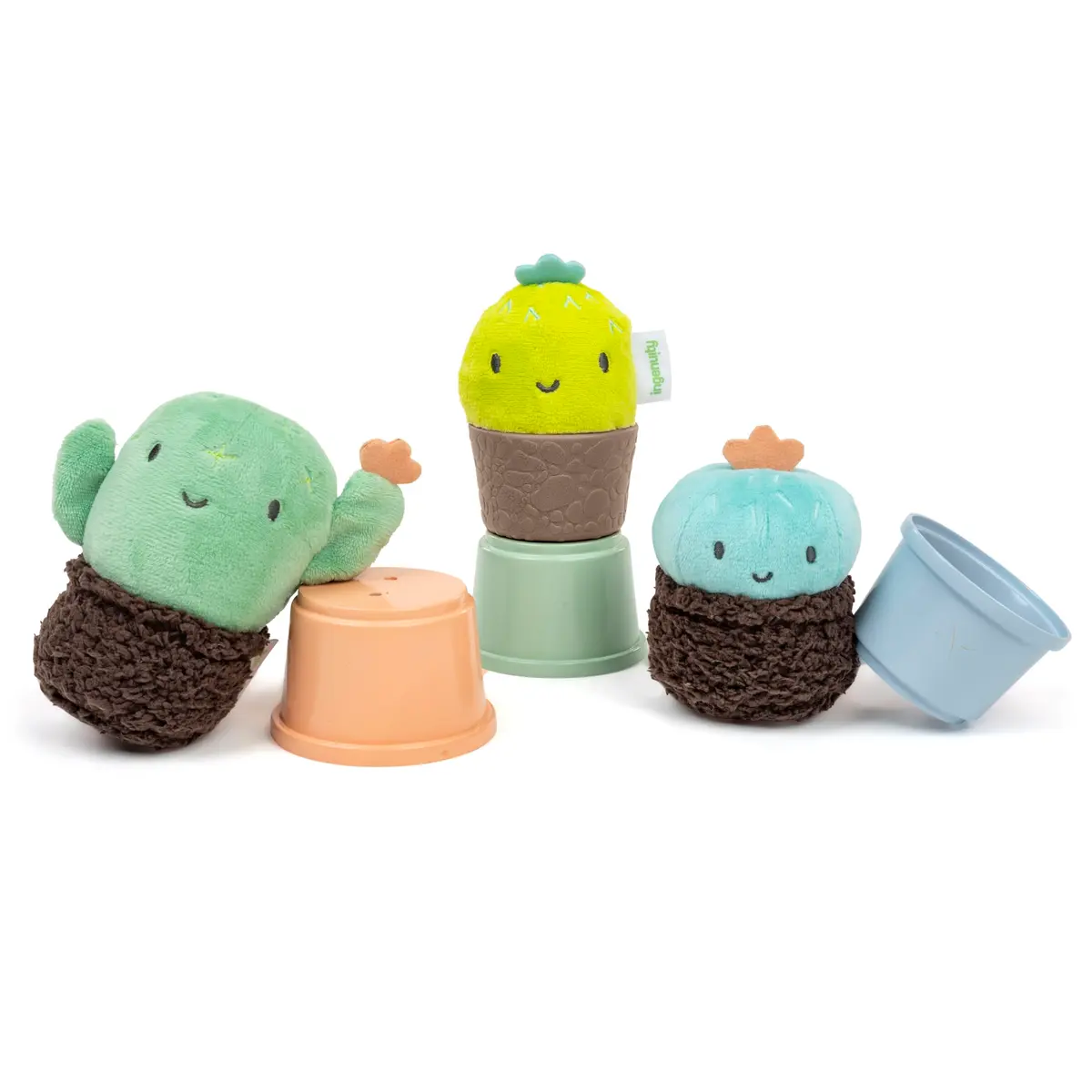 Ingenuity Calm Springs Nesting Rattles for Baby 3 Months & Up, Stackable Toys, BPA-Free Multi-Texture Rattle Set of 3, Unisex - view 2